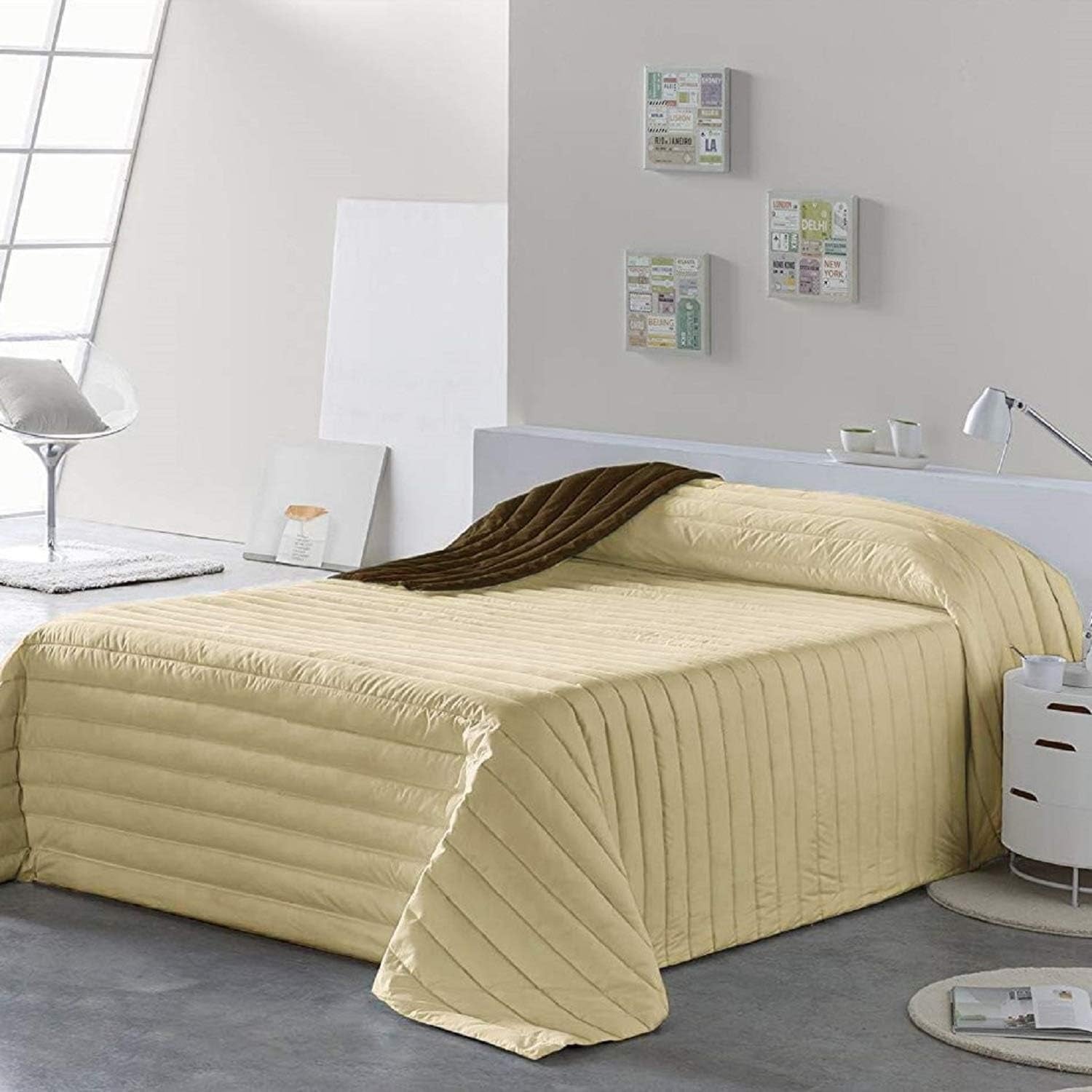 PETTI Artigiani Italiani - Couvre-lit simple, couvre-lit double face, couvre-lit à ressorts, bleu nuit, blanc, 100% Made in Italy