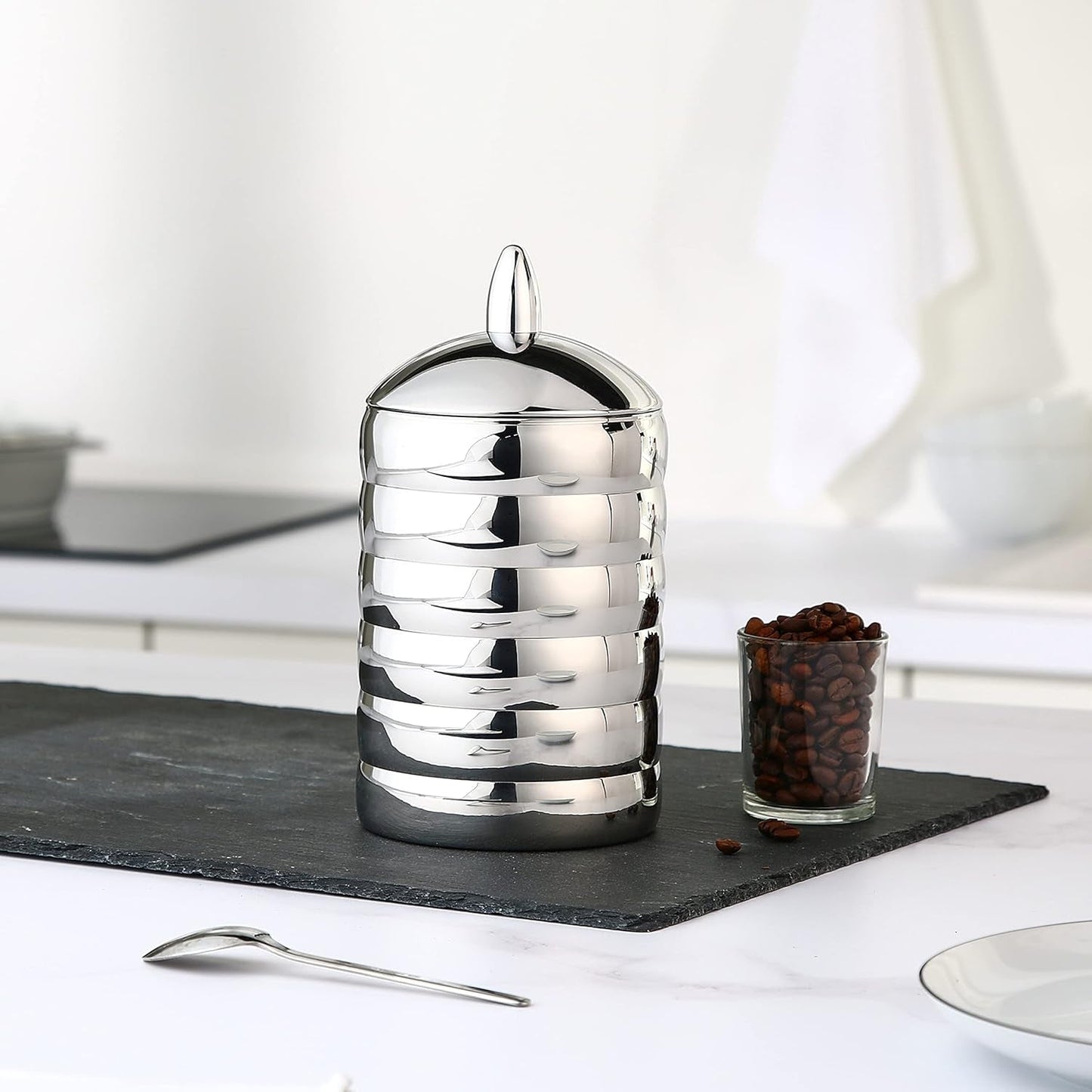 Alessi Kalistò 2 CB02 - Pot de cuisine en acier inoxydable 18/10 avec bouton en aluminium, 114 cl, argent Boîtes de conservation alimentaire Naty Shop