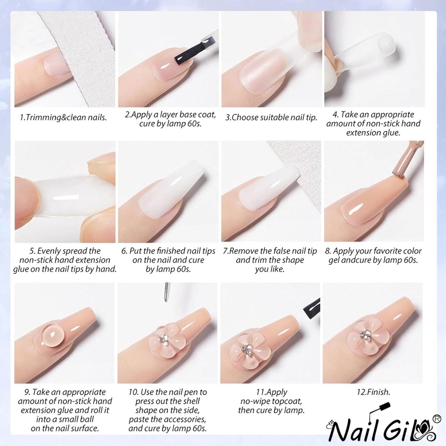 NAILGIL Vernis à ongles en gel solide, colle à ongles en gel solide, sculpture d'art d'ongle 3D avec ensemble d'outils, salon de bricolage à domicile, transparent 15G