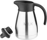 Tasse à lait sous vide Olympia avec couvercle à vis, 500 ml/17 oz, acier inoxydable avec couvercle noir, impression lait sur le côté, stations buffet pour thé et café, CL371