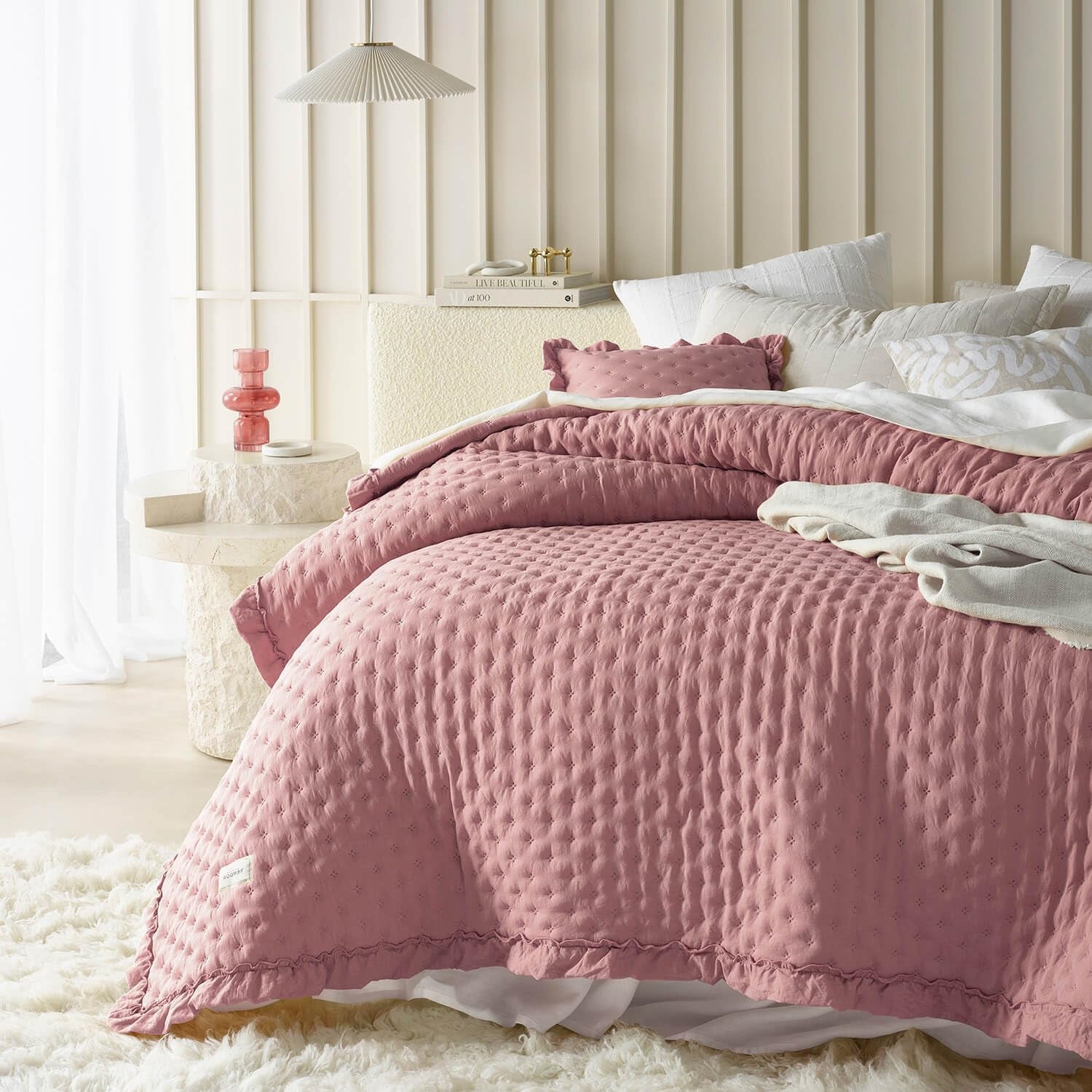 Molly Couvre-lit élégant en rose poudré 170 X 210 cm Couvre-lit polyvalent comme couvre-lit ou canapé Jeté pour lit et canapé Style couverture Idéal comme couvre-lit Lits et couvertures Besuche den ROOM99-Store Rose 220X240