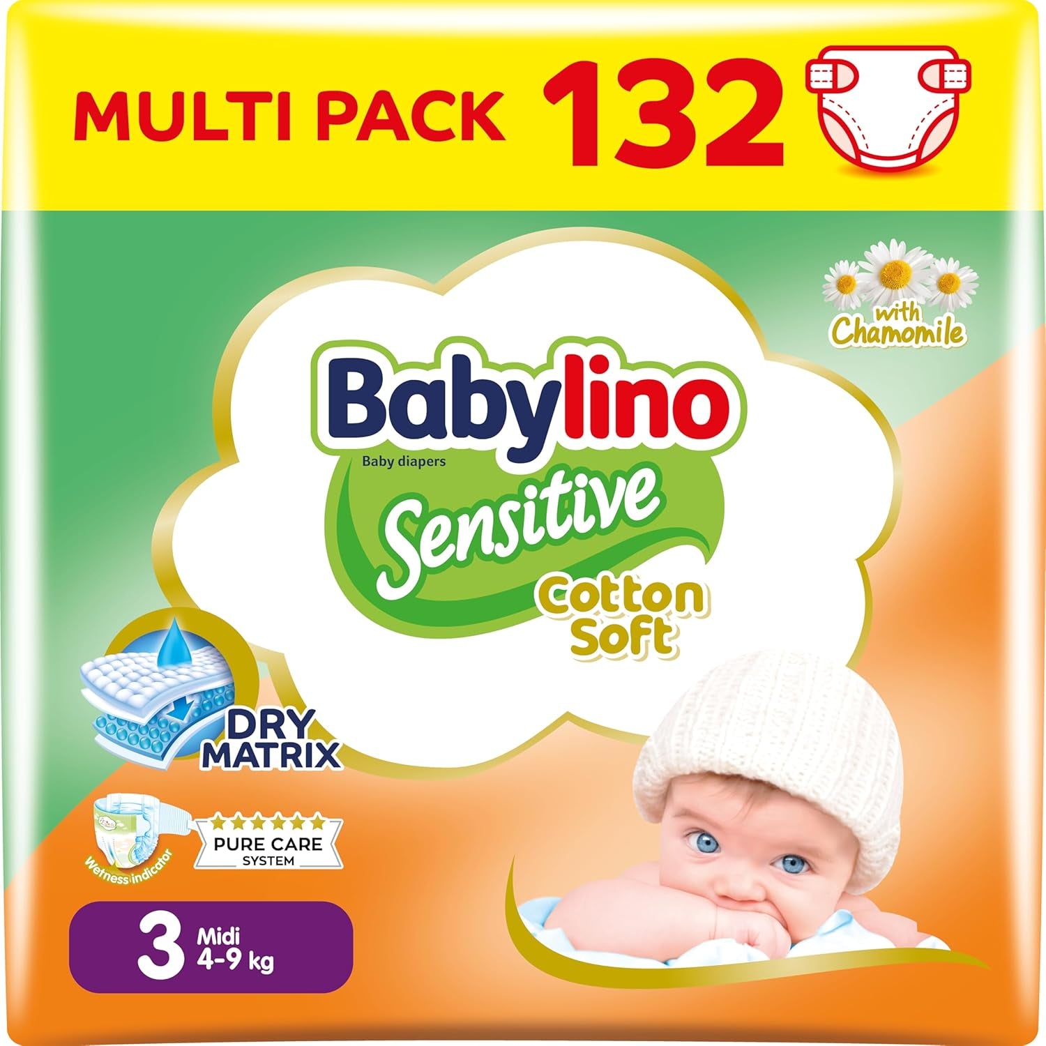 Couches pour bébés sensibles, taille 7, extra large plus (+15 kg), 14 pièces