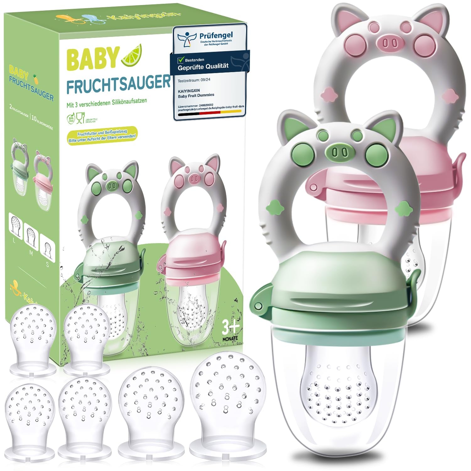 Sucettes aux fruits pour bébé, paquet de 2 sucettes aux fruits pour bébés à partir de 3 mois, version améliorée 2023, tétines à remplir, tétines au porridge, tétines aux fruits pour bébés, sans BPA, 8 tétines en silicone en 3 tailles