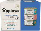 Applaws Nourriture humide 100 % naturelle pour chat adulte, assortiment de poissons en sauce, paquet multiple de 12 boîtes x 70 g