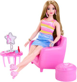 Barbie - Ensemble poupée mannequin et armoire avec vêtements, accessoires et meubles de salon, coiffure longue durée pour enfants à partir de 3 ans, HPL78