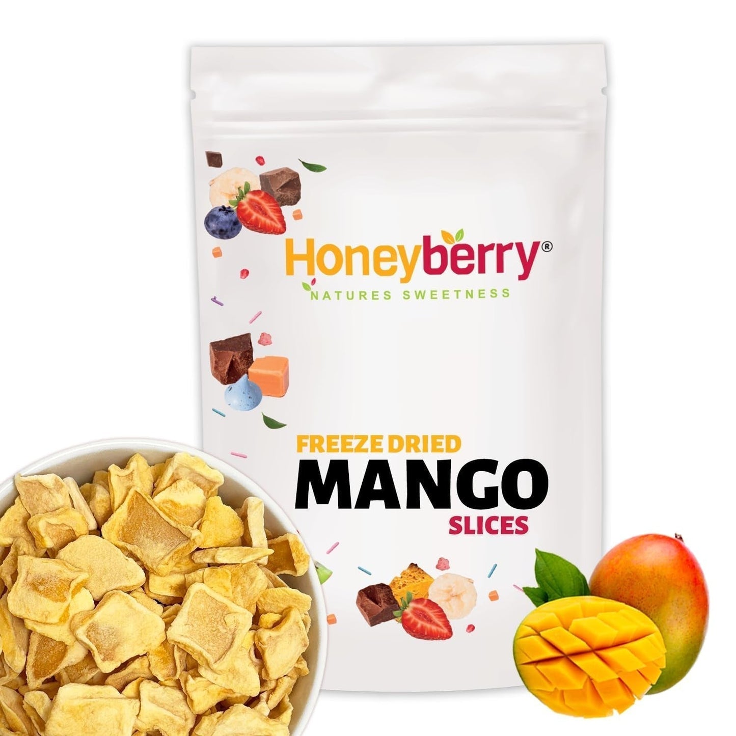 Tranches de mangue lyophilisées 100g - chips de mangue lyophilisées - fruits secs lyophilisés - fruits lyophilisés, mangue séchée pour décoration, snacks, smoothies, desserts Produits déshydratés Naty Shop 100G