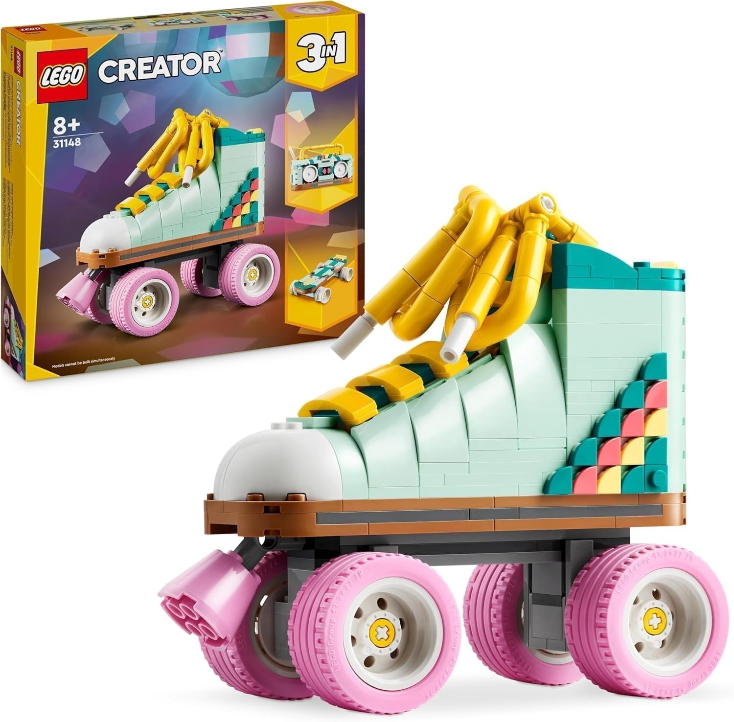 LEGO Creator Patin à roulettes 3 en 1 pour filles et garçons avec mini skateboard et boombox, décoration de chambre rétro, cadeau d'anniversaire pour enfants de 8 ans 31148 Ensembles de construction Besuche den LEGO-Store Single