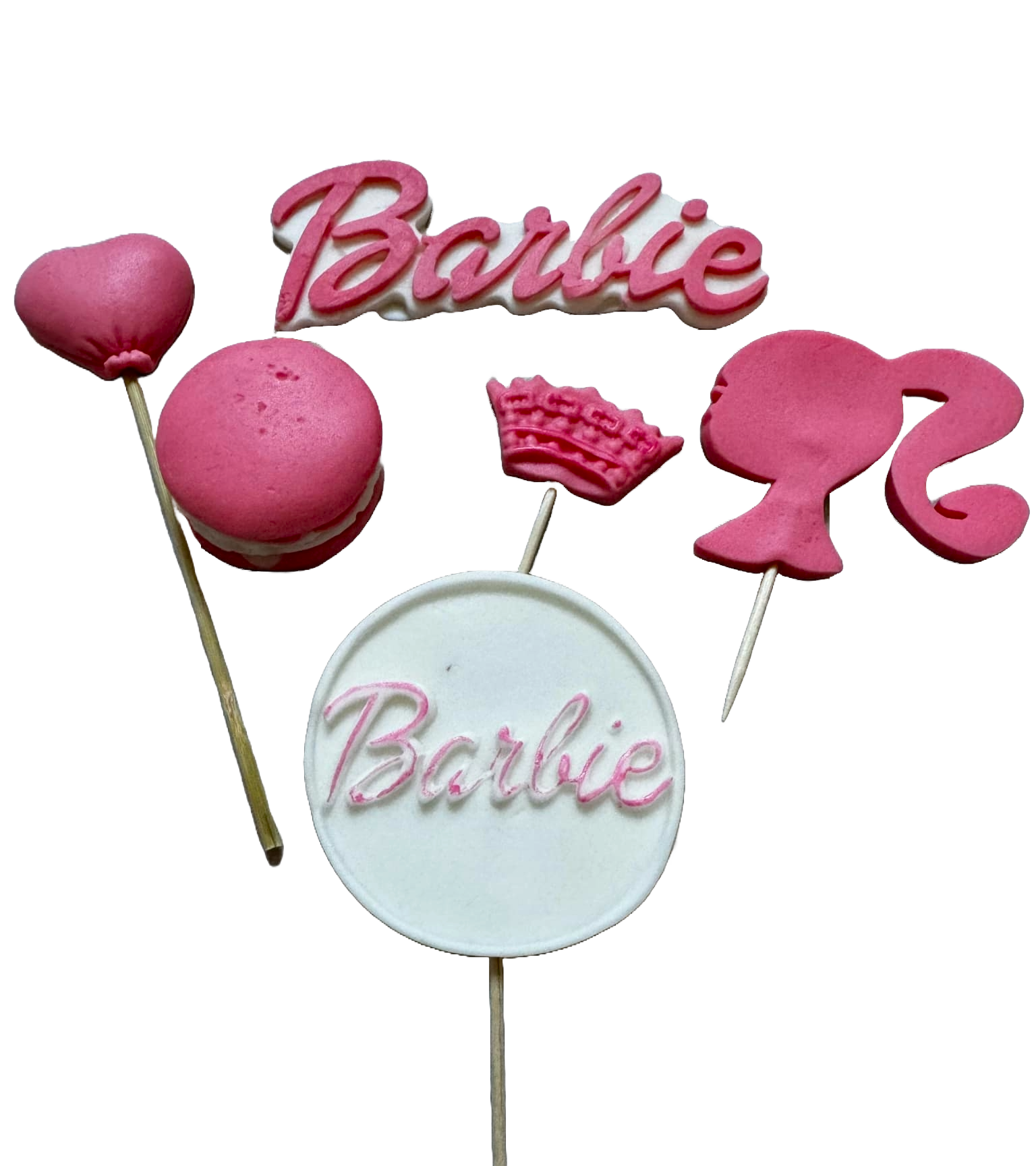 Lot de 6 décorations comestibles en sucre, Décorations en pâte à sucre Barbie Naty Shop