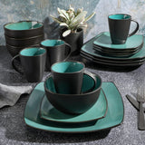 Gibson 99813.16R Elite Soho Lounge Reactive Glaze Service de table pour 4 personnes, 16 pièces, effet bicolore bleu-vert/noir