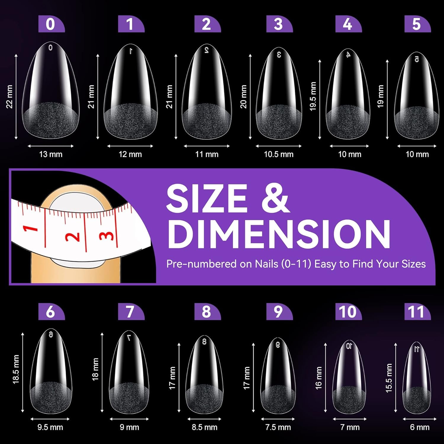 Gelike Ec Ongles courts en amande – Ongles souples à couverture complète, ongles artificiels pré-polis pour extensions d'ongles, studio de manucure à domicile, salon de bricolage, 120 pièces, 12 tailles