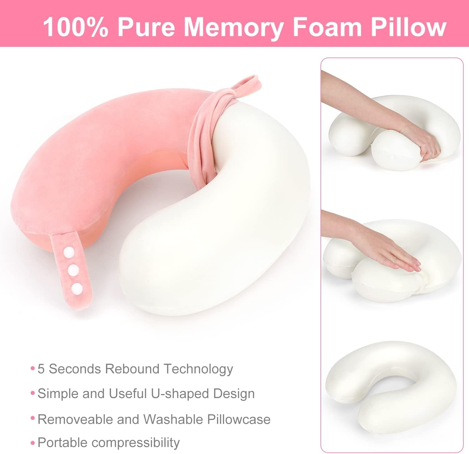 TALLGO Oreiller cervical de voyage, meilleur oreiller d'avion en mousse à mémoire de forme pour appui-tête, oreiller doux réglable pour avion, voiture et maison, oreillers orthopédiques cervicaux roses Naty Shop