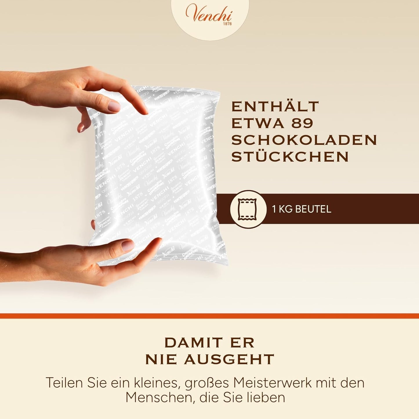 Venchi - Cremini 1878 - Chocolat trois couches au gianduja au lait et pâte d'amande, "Noisettes du Piémont IGP", 1 kg, sans gluten, sans colorants et sans conservateurs