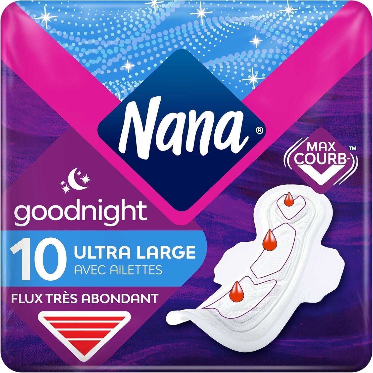 Serviettes Hygiéniques Ultra Bonne Nuit avec Ailes - Flux Très Abondants - 10 lingettes en sachets individuels