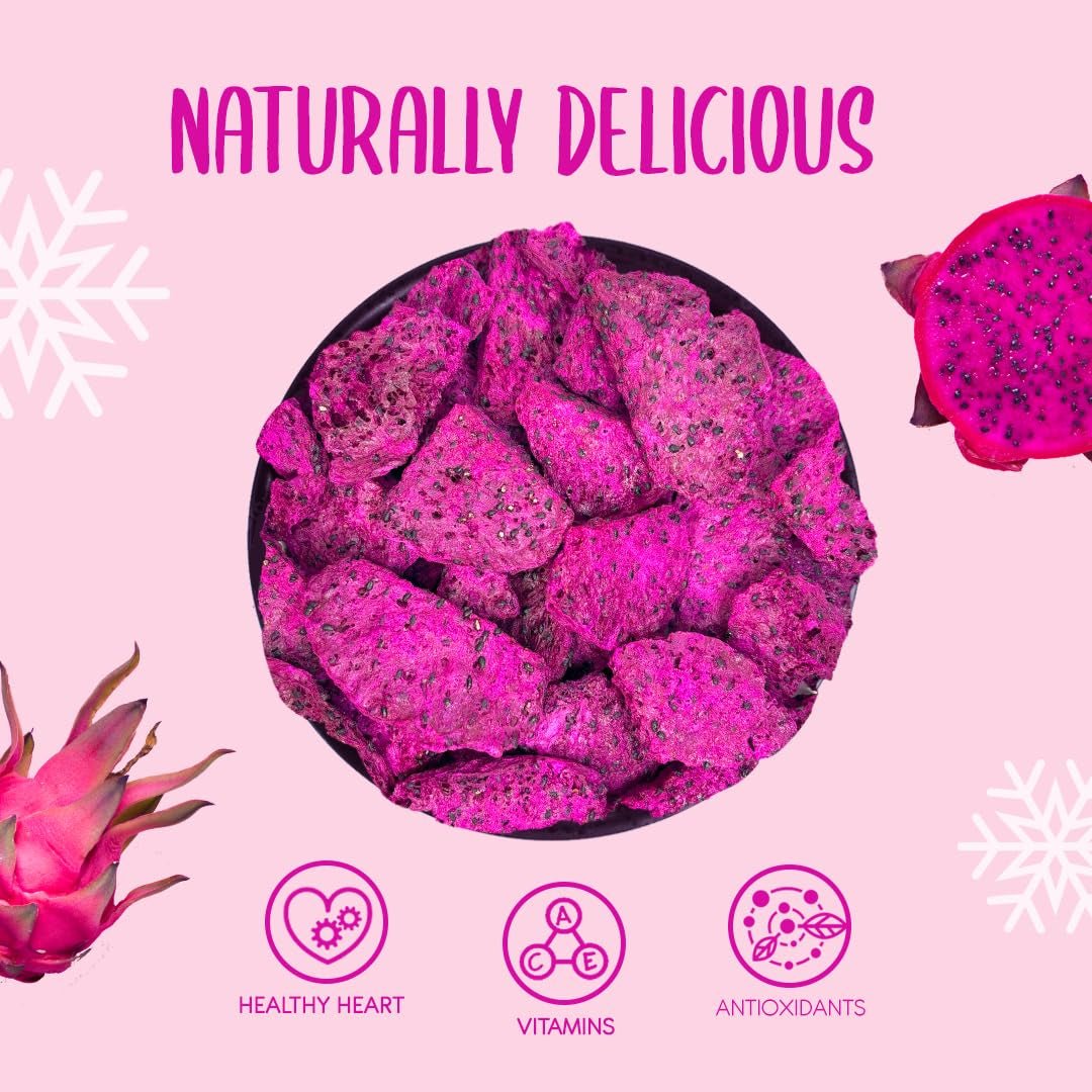Fruit du dragon lyophilisé 50g - Fruit du dragon lyophilisé - Fruits secs lyophilisés - Fruit du dragon séché tranché pour pâtisserie, décoration, snacks, muesli, desserts Produits déshydratés Ma boutique