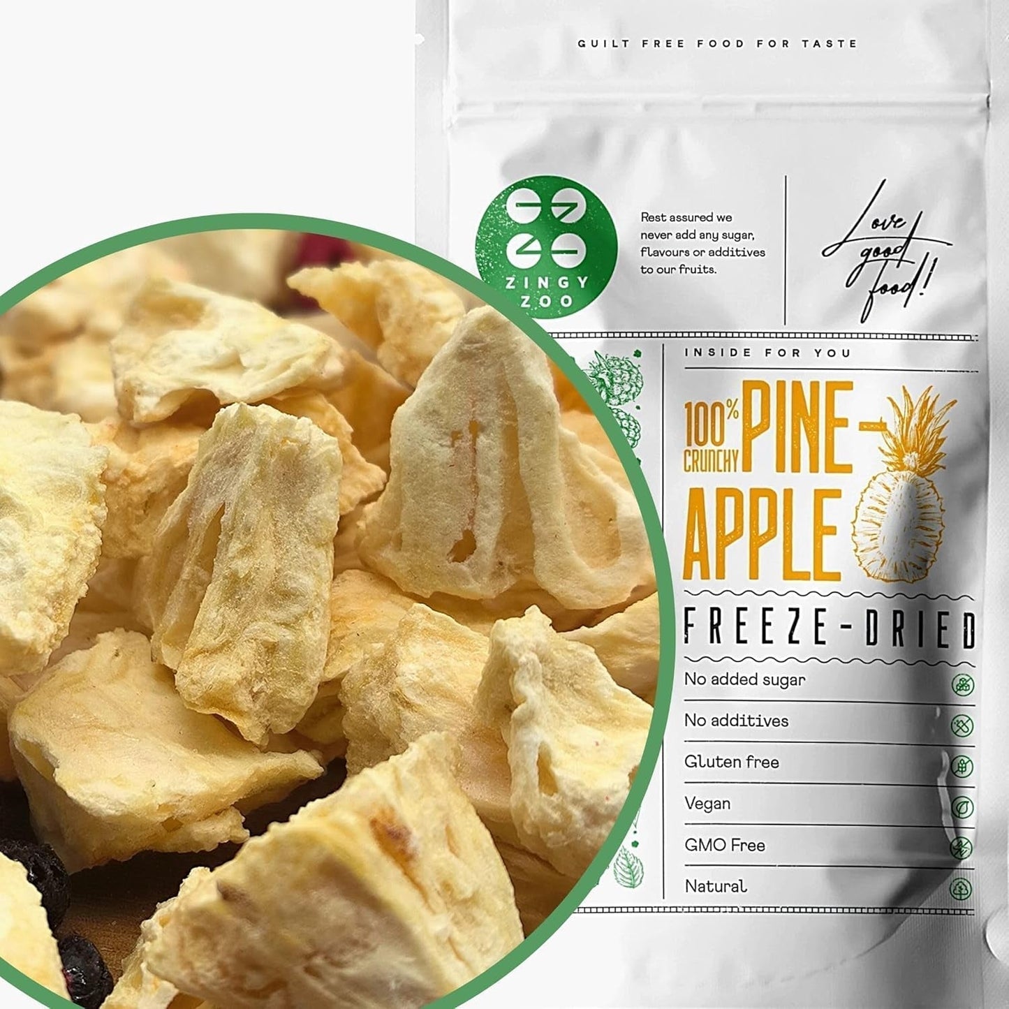 Fruits lyophilisés | Ananas 100% pur Fruits lyophilisés Ananas lyophilisé | Fruits lyophilisés sans sucre ajouté | Ananas lyophilisé croustillant - aromatique - délicieux ZingyZoo Produits déshydratés Naty Shop 100G