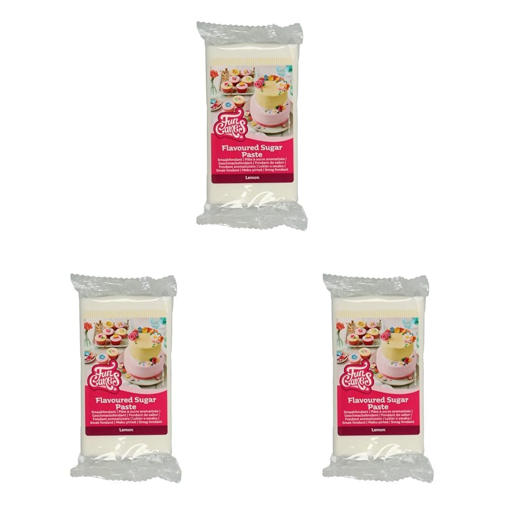 Fondant FunCakes au goût de citron : Goût délicieux, texture onctueuse, facile à étaler, fondant roulé, parfait pour les gâteaux, cupcakes et biscuits. Halal, casher et sans gluten. 250 g (lot de 3) Pâte à sucre Naty Shop 250 G (lot de 3) Citron