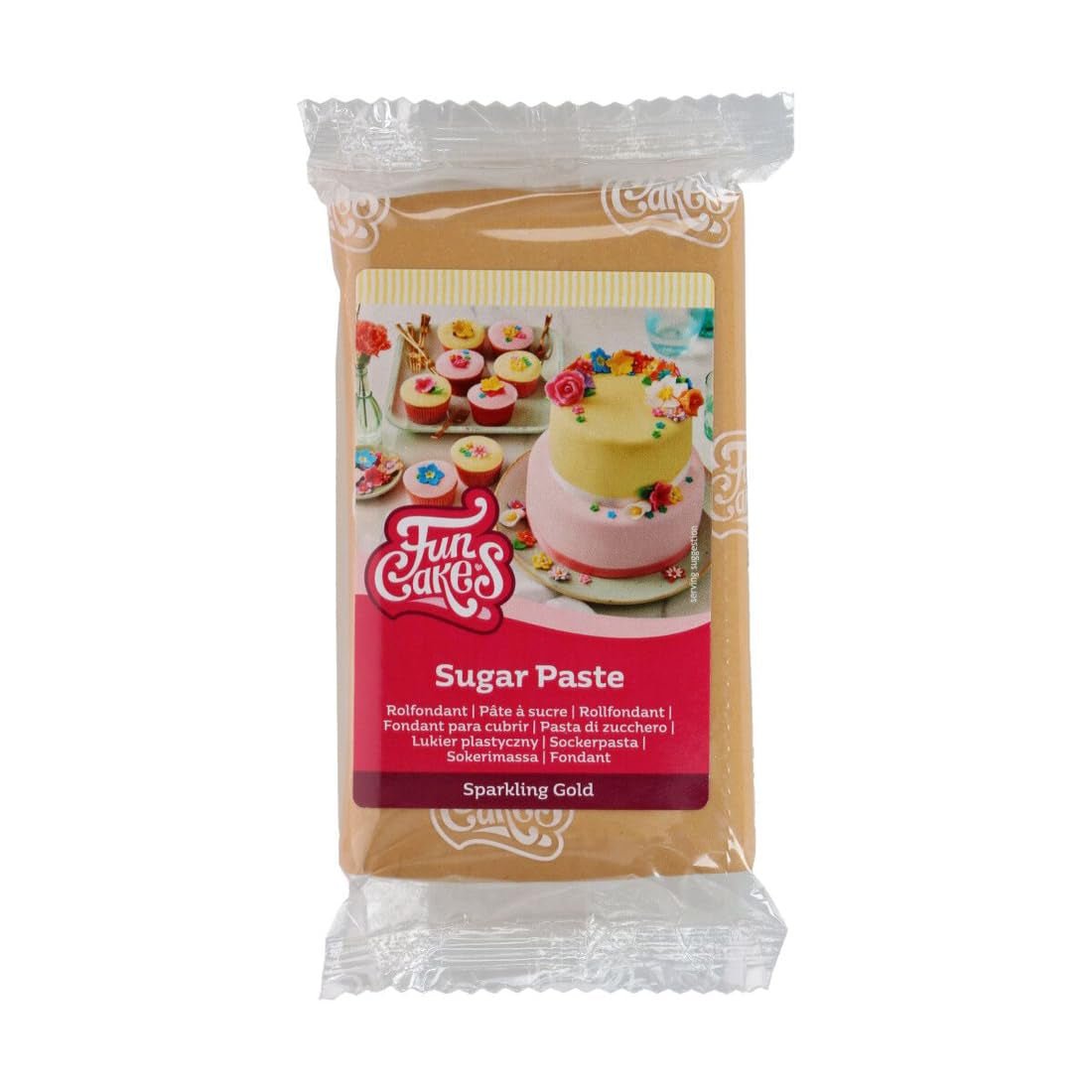 Fondant roulé FunCakes Sparkling Gold : facile à utiliser, lisse, flexible, doux et malléable, parfait pour la décoration de gâteaux, halal, casher et sans gluten. 250 g de pâte à sucre Naty Shop Default Title