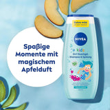 Gel douche, shampoing et après-shampooing NIVEA KIDS 3en1, soin et nettoyant pour enfants au parfum magique de pomme, soin extra doux et sans savon pour les cheveux et la peau des enfants (250 ml) Enfants - Bain et Soin Naty Shop