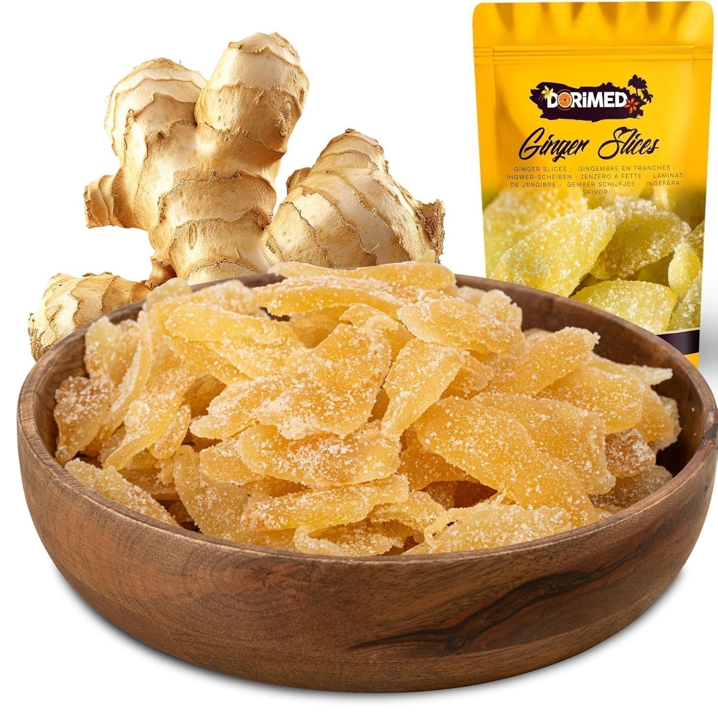 Gingembre confit en morceaux 1 kg | Fruits secs déshydratés Tranches de gingembre glacées | Gingembre confit tranché | Feuilles séchées sucrées | IDÉAL pour les recettes | Végétariens et végétaliens. Produits déshydratés Naty Shop Titre par défaut