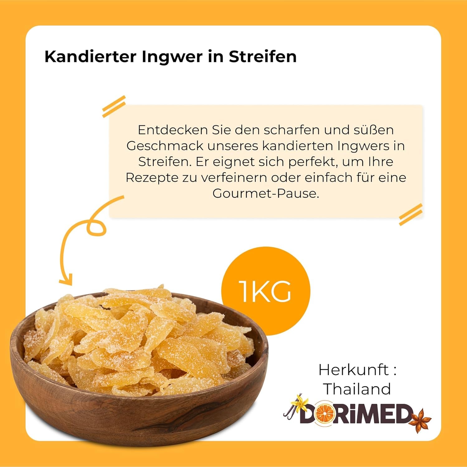 Gingembre confit en morceaux 1 kg | Fruits secs déshydratés Tranches de gingembre glacées | Gingembre confit tranché | Feuilles séchées sucrées | IDÉAL pour les recettes | Végétariens et végétaliens. Produits déshydratés Naty Shop