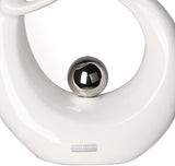 GILDE Sculpture décorative en céramique Life - figurine blanc émaillé blanc/argent avec boule argentée - hauteur 22 cm Statuettes et sculptures Naty Shop