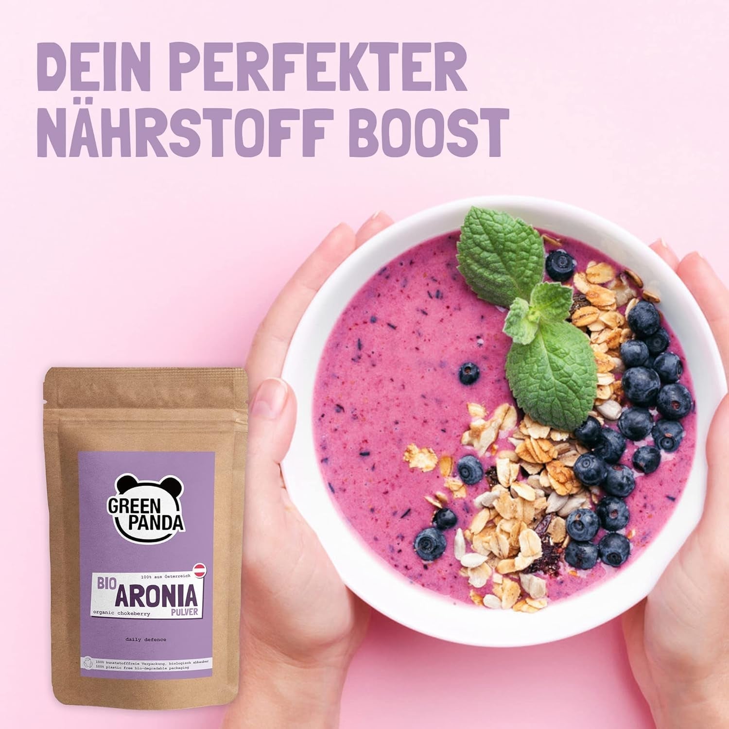 Poudre d'aronia biologique GREEN PANDA® d'Autriche | aronia séchés finement moulus | aronia bio sans additifs | alternative régionale à la poudre d'açai et aux baies de goji | 500g de produits déshydratés Naty Shop