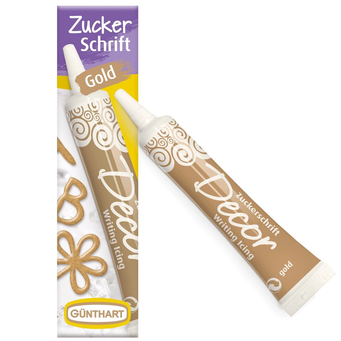 Günthart BackDecor 25 g Lettres en sucre BLANC pour chaque dessert en couleur sucre blanc pour de belles lettres et motifs, 1 paquet (25 g) Pâte à sucre Naty Shop Small Gold lettres en sucre