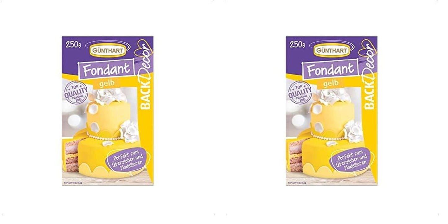 Günthart BackDecor 250 Fondant Vert 100% Vegan Sans Huile de Palme Indéchirable Pour Recouvrir Gâteaux et Pâtisseries Adapté au Modelage 1 Paquet (1 x 250g) Naty Shop Pâte à Sucre 250G (Pack de 2) Jaune