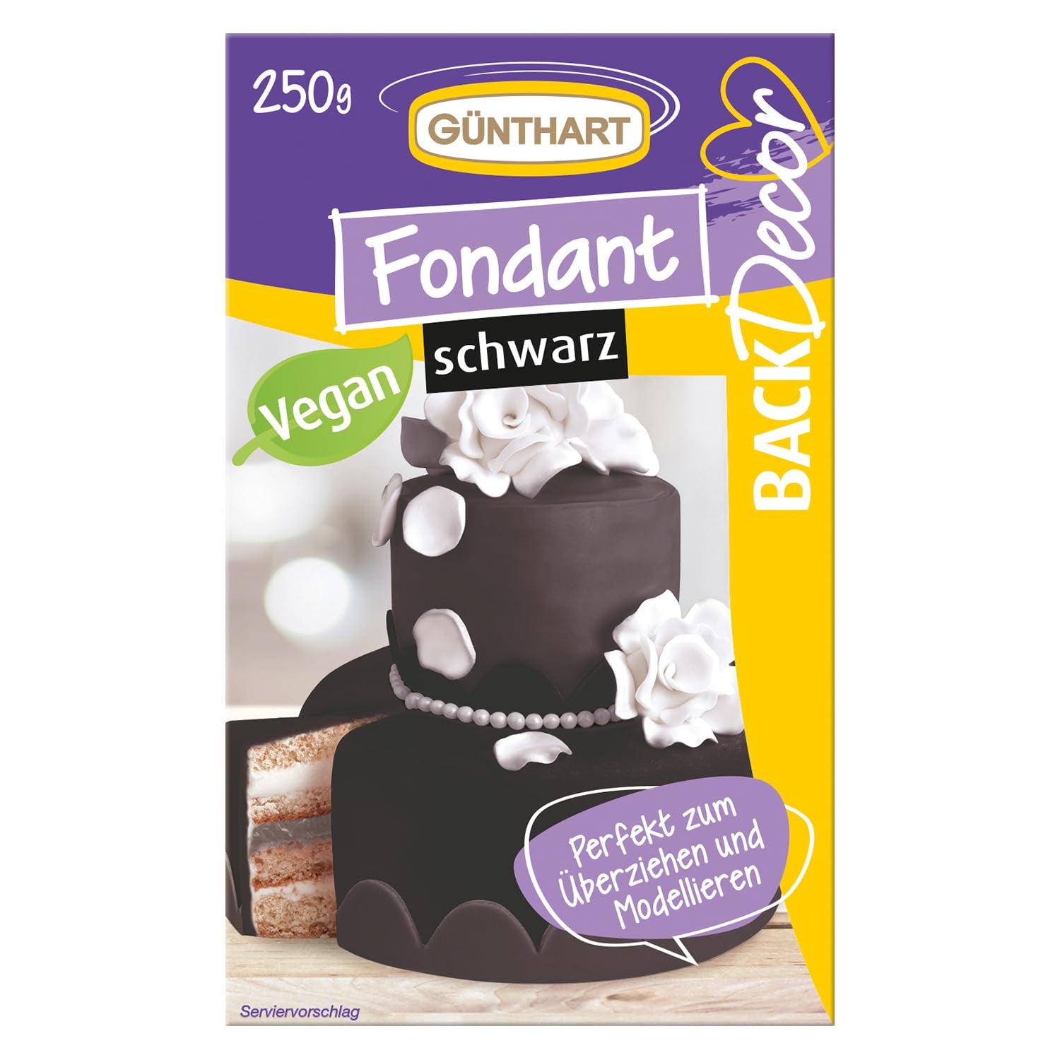 Günthart BackDecor 250 Fondant Vert 100% Vegan Sans Huile de Palme Résistant aux Déchirures Pour Recouvrir les Gâteaux et Pâtisseries Adapté au Modelage 1 Paquet (1 x 250g) Naty Shop Pâte à Sucre 250G (1 Paquet) Noir