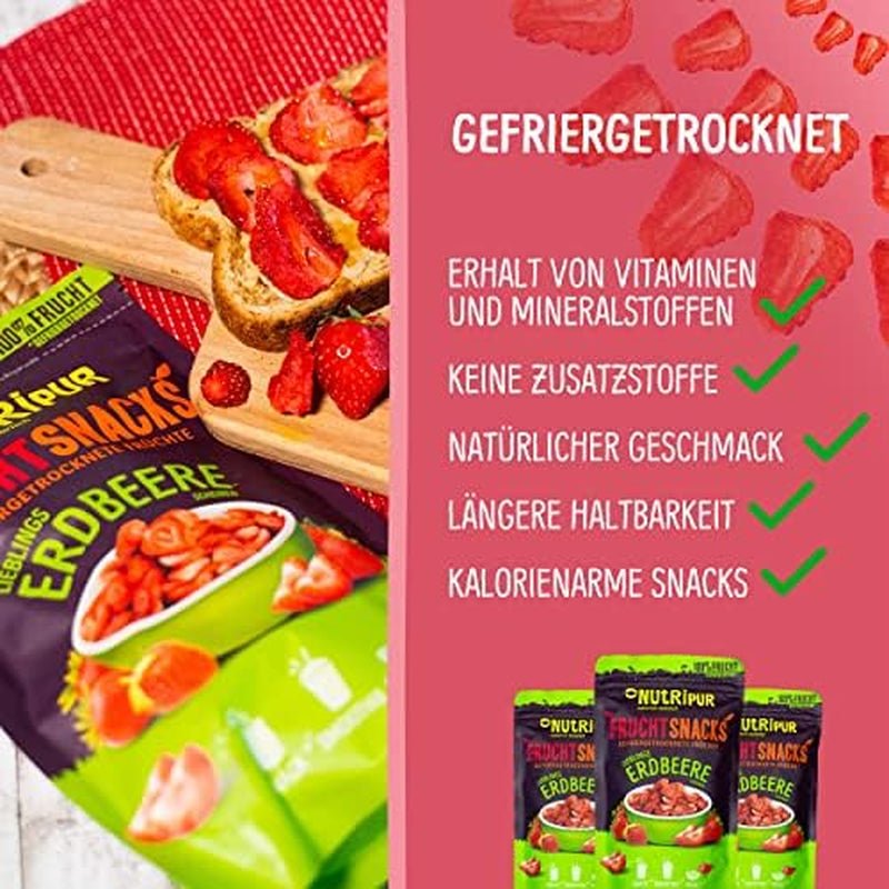 Snacks aux fruits bio pour enfants : 6x15g Fraises lyophilisées bio - Fruits lyophilisés - Fruits secs - Petits coquins de NutriPur Produits déshydratés Naty Shop