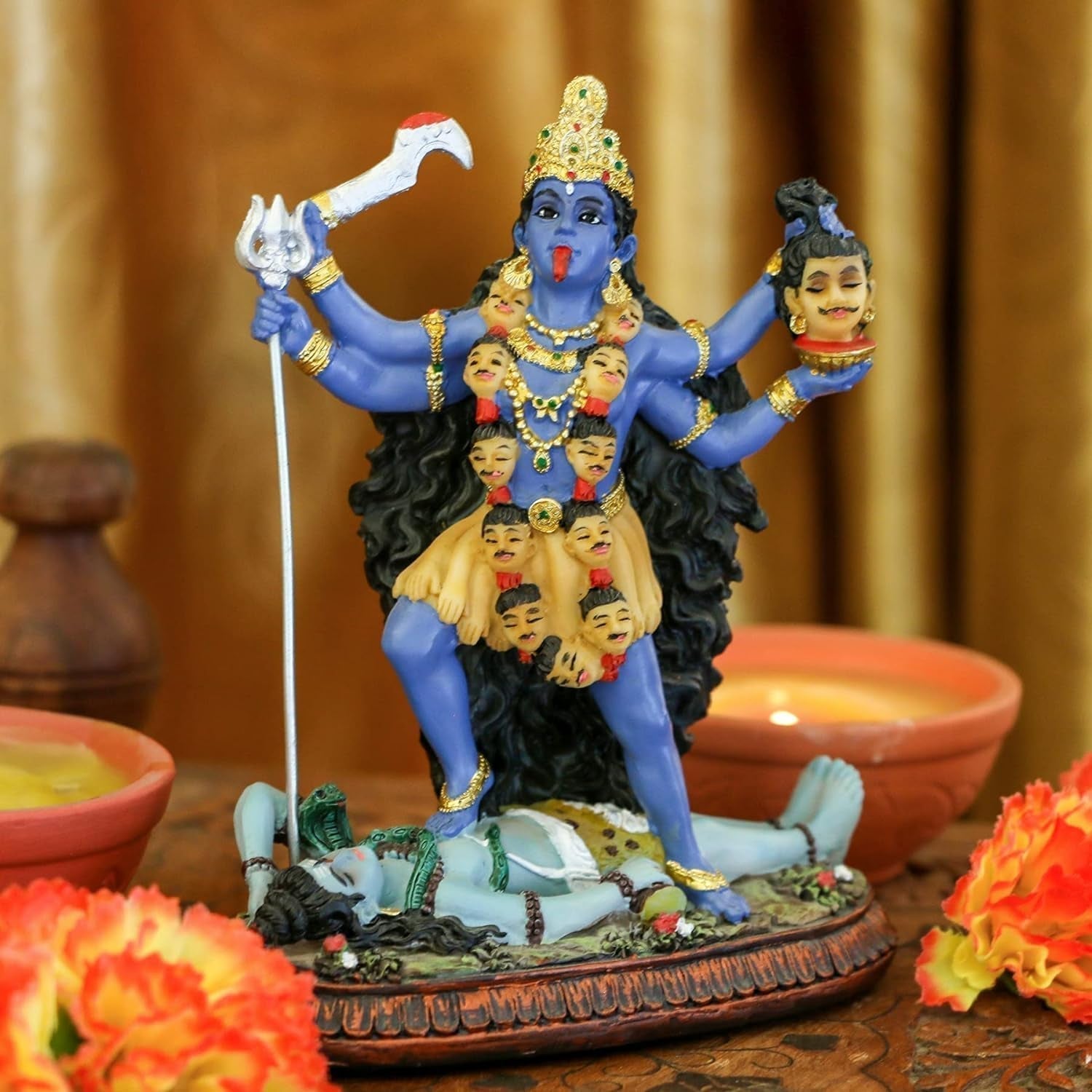 Statue du dieu hindou Kali Ma, déesse de l'Inde Kali Bhavatarini, statue destructrice, déesse hindoue décorative du temps et de la mort, figurine Murti Diwali Pooja, cadeaux pour la maison, le bureau, le temple Mandir, l'autel, articles Puja, statuettes et sculptures Naty Shop