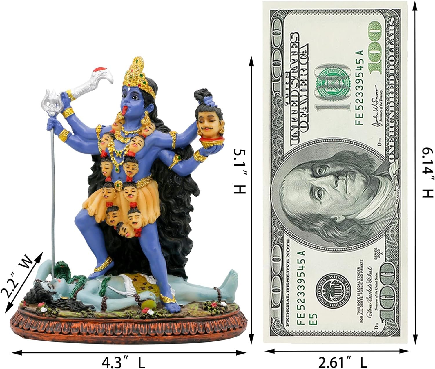 Statue du dieu hindou Kali Ma, déesse de l'Inde Kali Bhavatarini, statue destructrice, déesse hindoue décorative du temps et de la mort, figurine Murti Diwali Pooja, cadeaux pour la maison, le bureau, le temple Mandir, l'autel, articles Puja, statuettes et sculptures Naty Shop