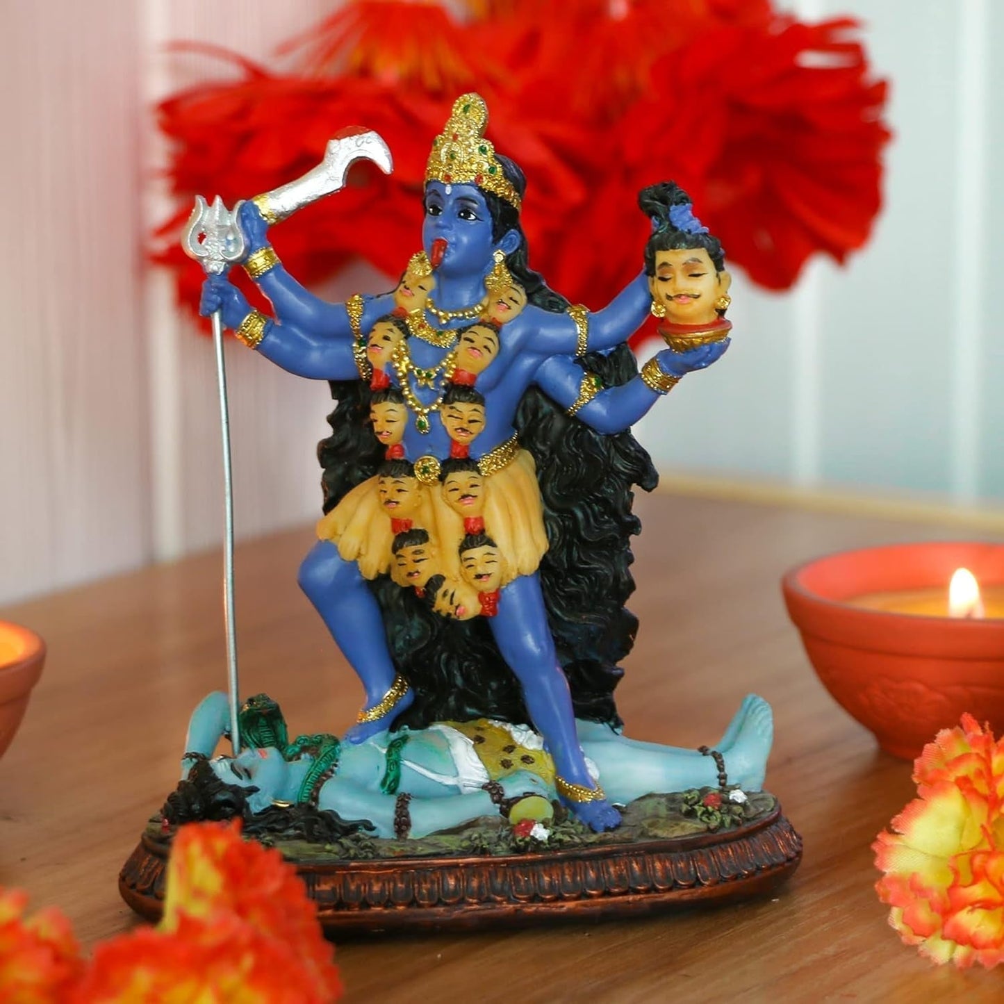 Statue du dieu hindou Kali Ma, déesse de l'Inde Kali Bhavatarini, statue destructrice, déesse hindoue décorative du temps et de la mort, figurine Murti Diwali Pooja, cadeaux pour la maison, le bureau, le temple Mandir, l'autel, articles Puja, statuettes et sculptures Naty Shop