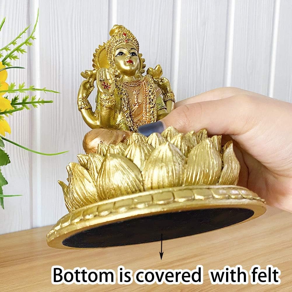 Sculpture de lotus de la déesse hindoue Laxmi – Statue du dieu indien Lakshmi Puja – Figurines d'idole Murti de l'Inde Pooja Article Cadeaux Diwali Statuettes et sculptures Naty Shop