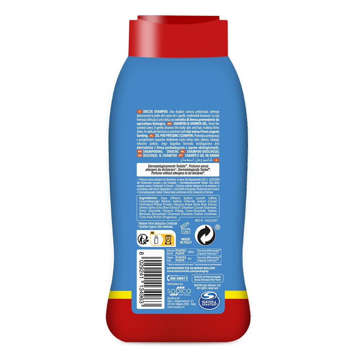 | Kids - Paw Patrol - Shampoing douche enfant, savon douche corps et cheveux, produits d'hygiène enfant, à l'extrait d'avoine bio, 250 ml Enfants - Bain et Soin Naty Shop