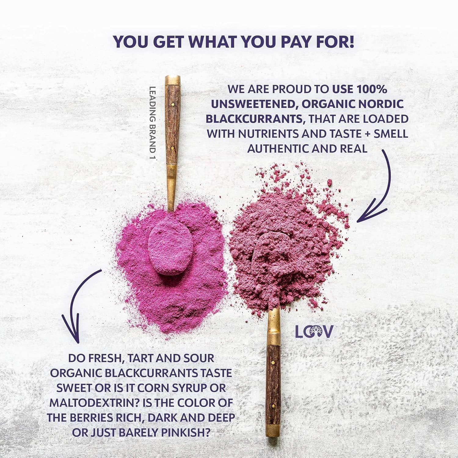 Poudre de cassis biologique LOOV, composée à 100 % de cassis entiers, de baies biologiques lyophilisées et en poudre, cultivées en Europe du Nord, sans sucre ajouté, 113 g Naty Shop Produits déshydratés