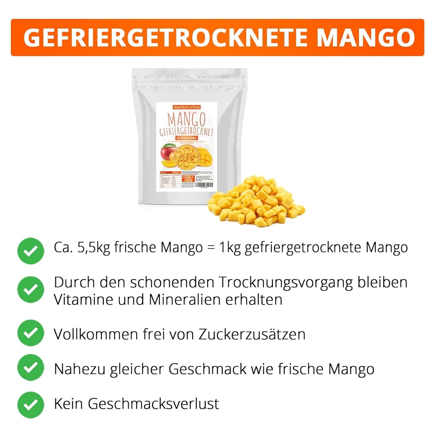 Mangue lyophilisée, 250g de fruits lyophilisés, sans additifs, fruité, fabriqué en Allemagne Produits déshydratés Naty Shop