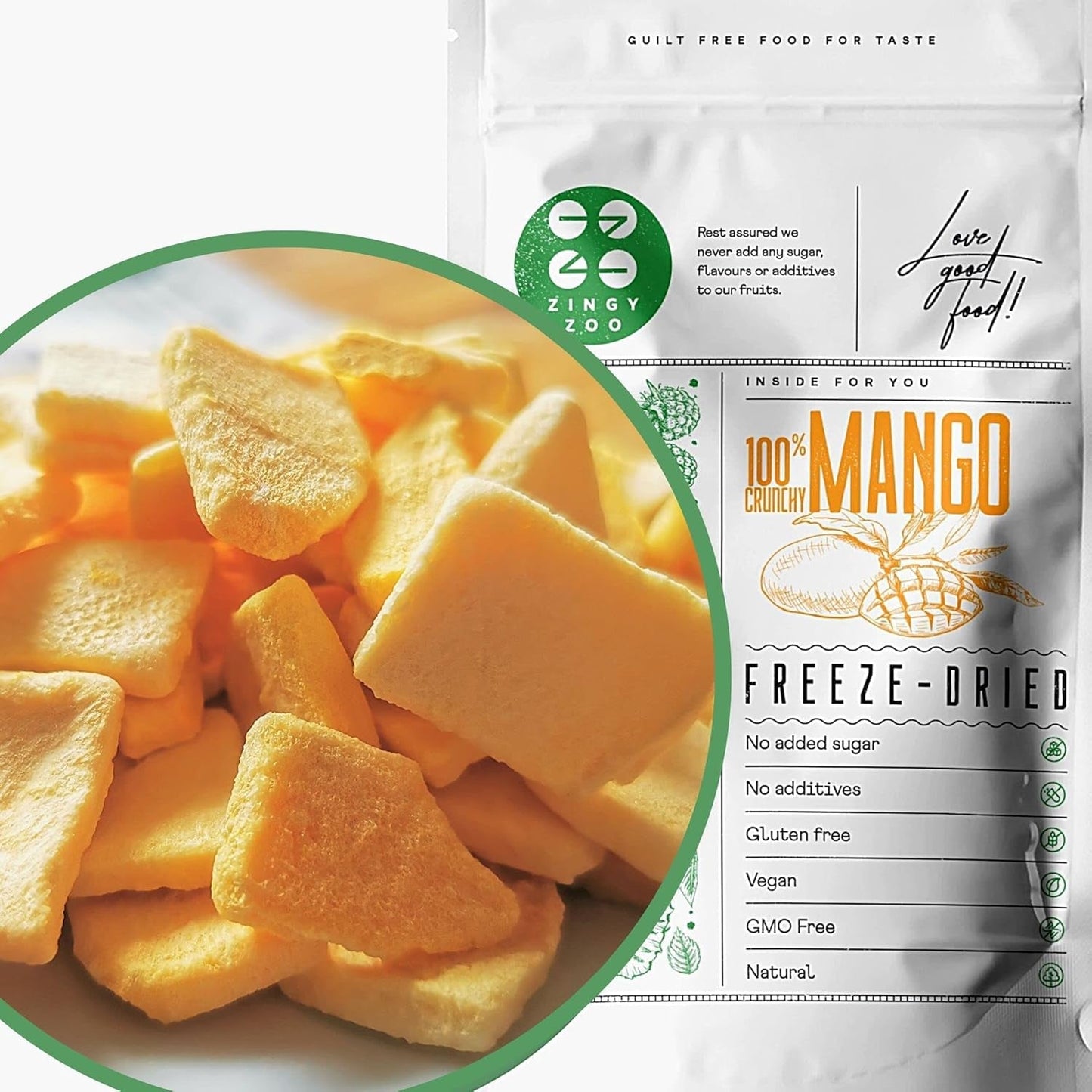Mangue lyophilisée | Sans sucre ajouté Mangue lyophilisée | Mangue lyophilisée Mangue Mangue séchée | Mangue séchée Fruits secs sans additifs | ZingyZoo Mangue Séchée (100g) Naty Shop Produits Déshydratés Morceaux 100G