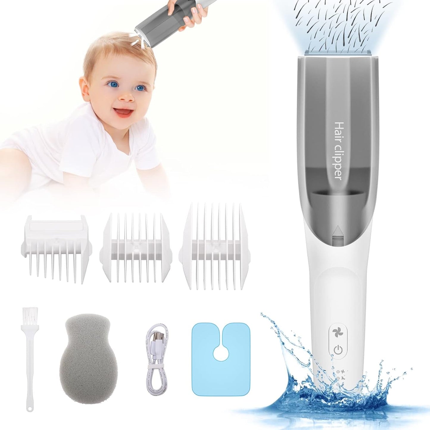 Tondeuse à cheveux pour bébé, tondeuse à cheveux pour enfants, tondeuse à cheveux silencieuse pour tout-petits avec 3 peignes de guidage, enfants étanches - Bain et soins de la peau Naty Shop Default Title
