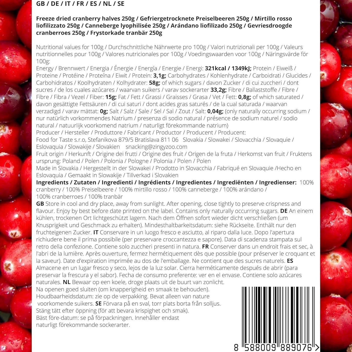 Canneberges lyophilisées sans sucre | XL 250g Canneberges naturelles lyophilisées non sucrées | Fruits sauvages naturels lyophilisés | Canneberges lyophilisées | ZingyZoo Produits déshydratés Naty Shop