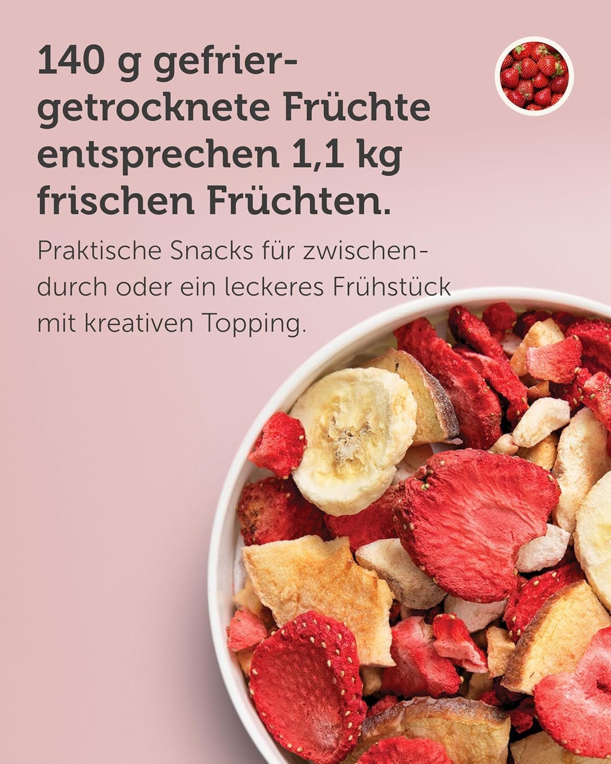 Mélange de fruits lyophilisés BUAH® | Fraises, bananes, pommes et groseilles lyophilisées sans sucre ajouté | 100% fruits | Vegan, sans gluten, sans lactose (140g) Produits déshydratés Naty Shop