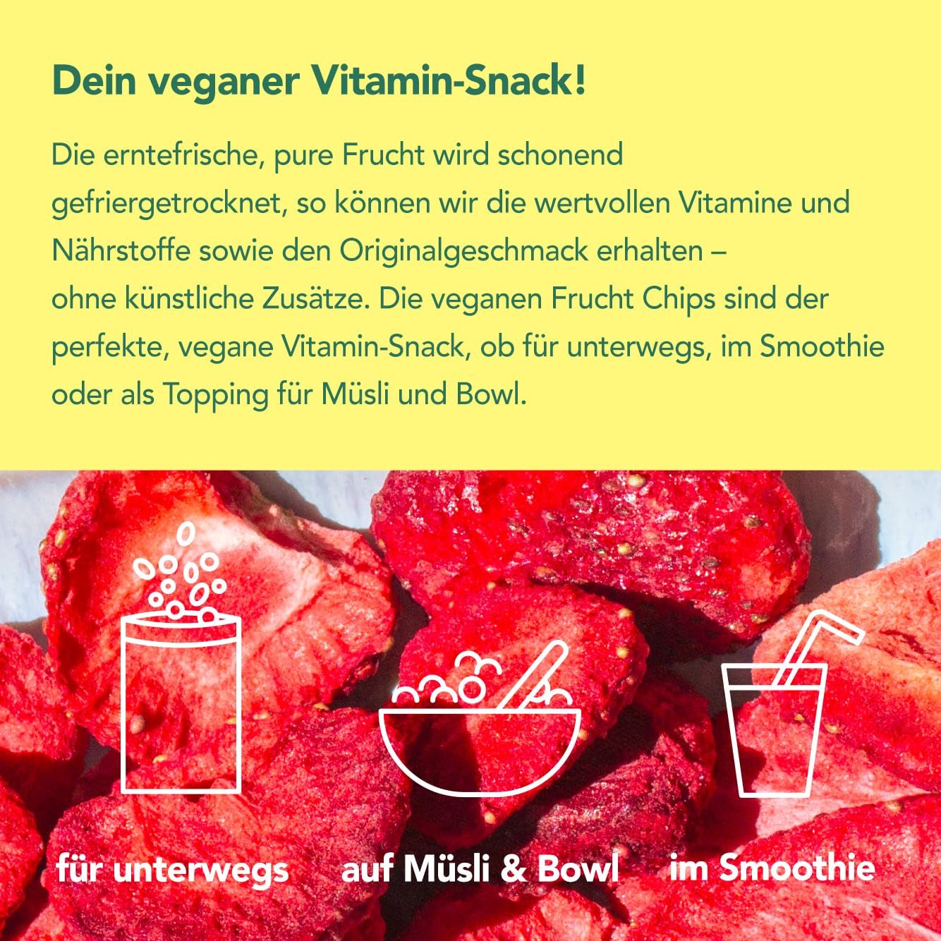 Chips lyophilisées Mono - 300g de chips de fraises à base de fraises 100% naturelles - fruits tropicaux séchés - fraises séchées - snack pour muesli et desserts - chips de fraises Produits déshydratés Naty Shop