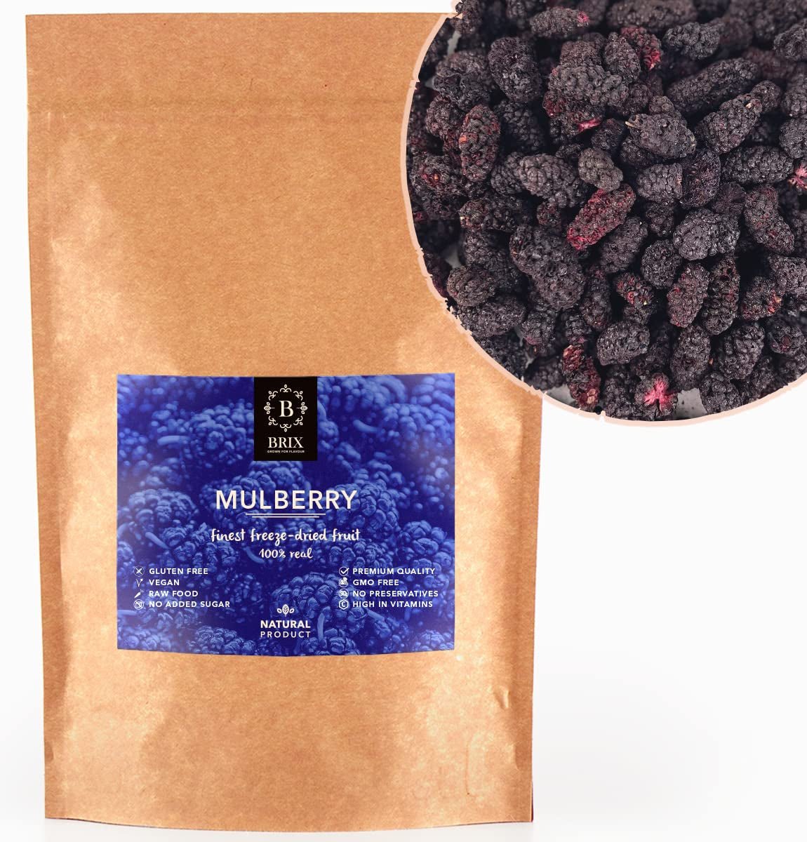 Mûre BRIX | Mûres séchées naturelles 95 g | Grand Prix du Goût pour les Fruits Secs | Sans OGM, sans gluten, végétalien, vitamines conservées Naty Shop Produits déshydratés Titre par défaut