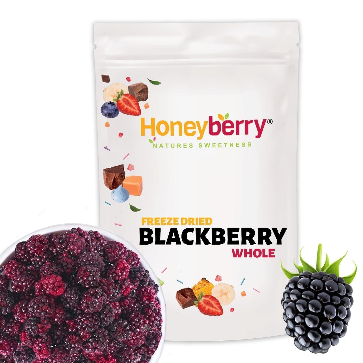 Mûres entières lyophilisées 100g - Fruits lyophilisés - Fruits secs lyophilisés - Mûres entières lyophilisées pour pâtisserie, décoration gâteaux, snacks, muesli, desserts Produits déshydratés Naty Shop 100G