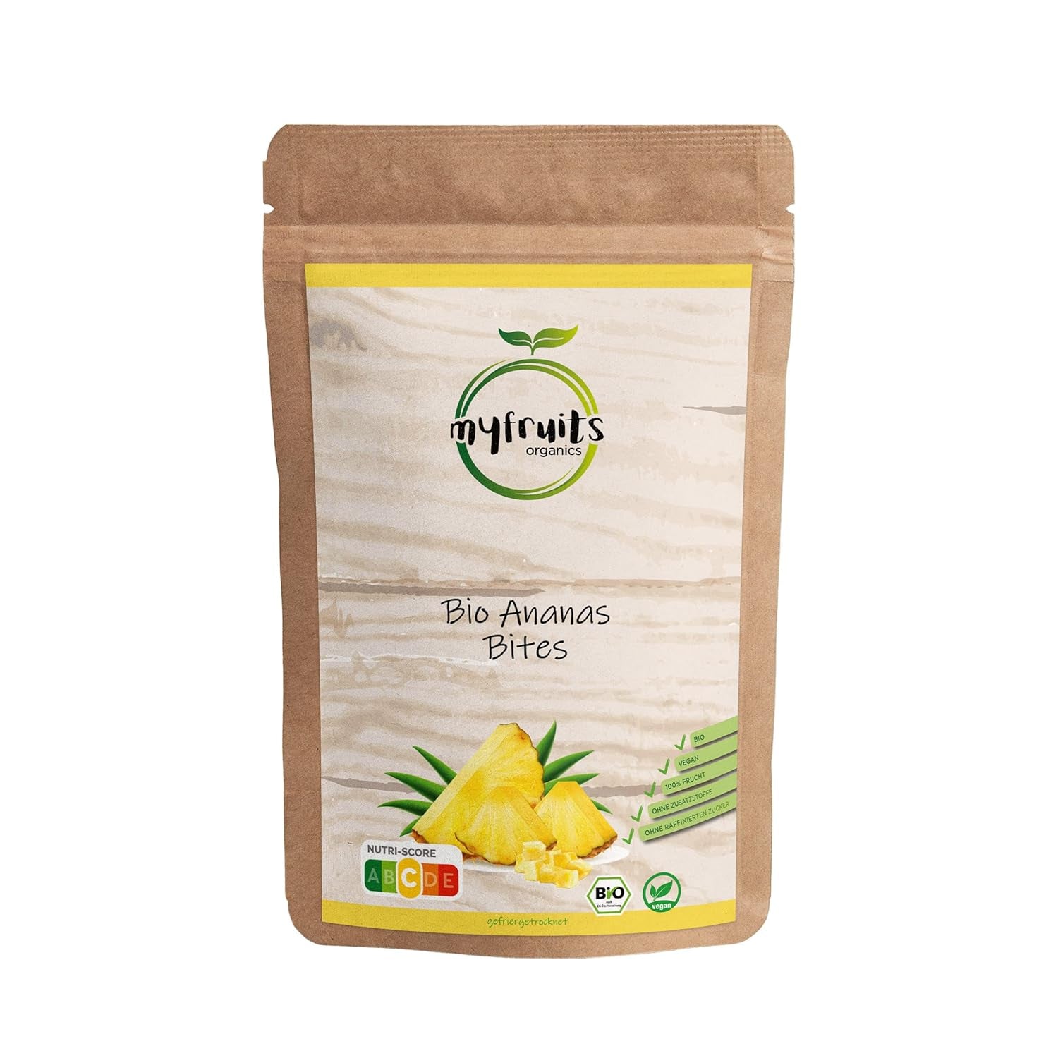 Ananas lyophilisé bio myfruits, 300g, fruits secs sans additifs, 100% ananas en gros morceaux, fruits lyophilisés pour muesli ou en snack Produits déshydratés Naty Shop 300 G