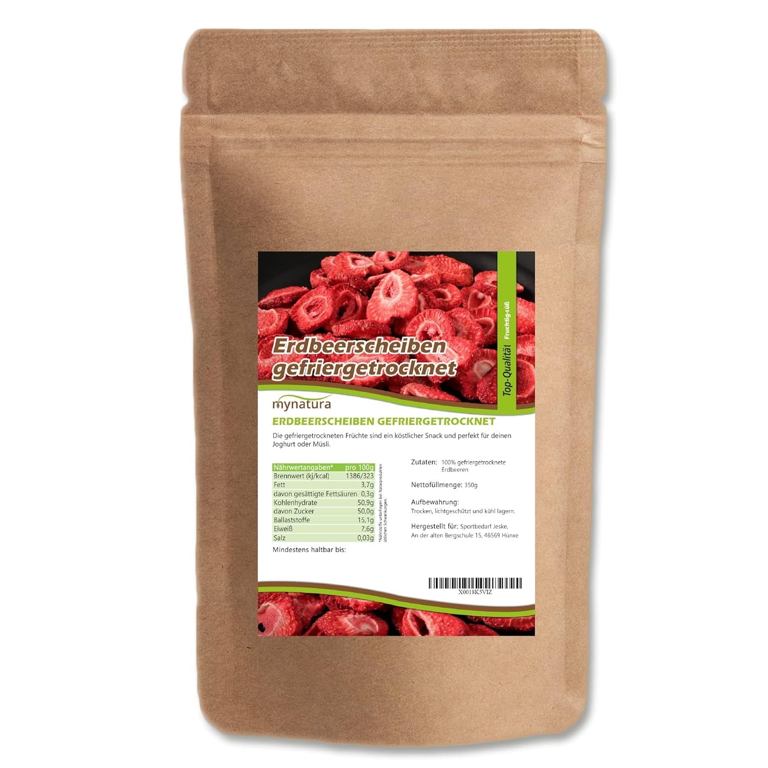 Tranches de fraises lyophilisées Mynatura I légumes I naturels I fruits secs I fruits I - légèrement séchés (1 x 350g) Produits déshydratés Naty Shop 350 G (1 paquet)