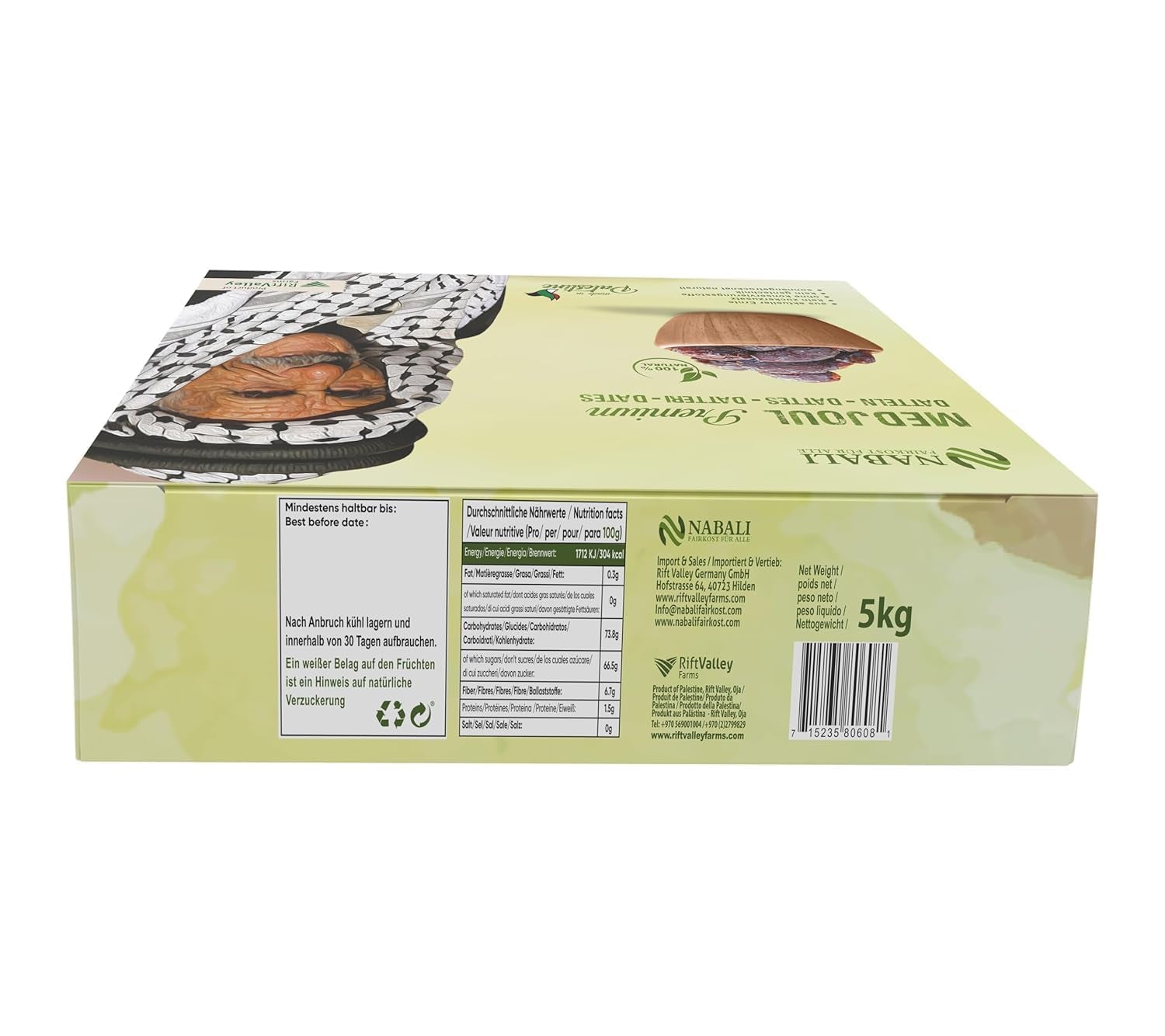 NABALI FAIRKOST FOR ALL Dattes Medjool Medjoul de Palestine - 100% naturel vegan aromatique traditionnel frais et oriental I sans conservateurs 5 kg (1 paquet), Petits/Moyens Produits déshydratés Naty Shop