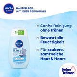 NIVEA BABY bain & shampoing tête aux pieds, shampoing doux vegan pour la peau et les cheveux des enfants à l'huile d'amande, gel douche relaxant à la formule hypoallergénique sans parabènes ni microplastiques (200 ml) Enfants - Bain et Soin Naty Shop
