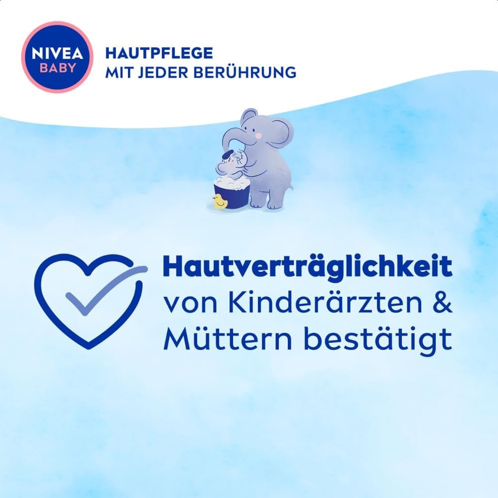 NIVEA BABY bain & shampoing tête aux pieds, shampoing doux vegan pour la peau et les cheveux des enfants à l'huile d'amande, gel douche relaxant à la formule hypoallergénique sans parabènes ni microplastiques (200 ml) Enfants - Bain et Soin Naty Shop