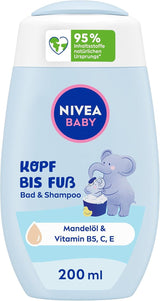 NIVEA BABY bain & shampoing tête aux pieds, shampoing doux vegan pour la peau et les cheveux des enfants à l'huile d'amande, gel douche relaxant à la formule hypoallergénique sans parabènes ni microplastiques (200 ml) Enfants - Bain et Soin Naty Shop Titre par défaut